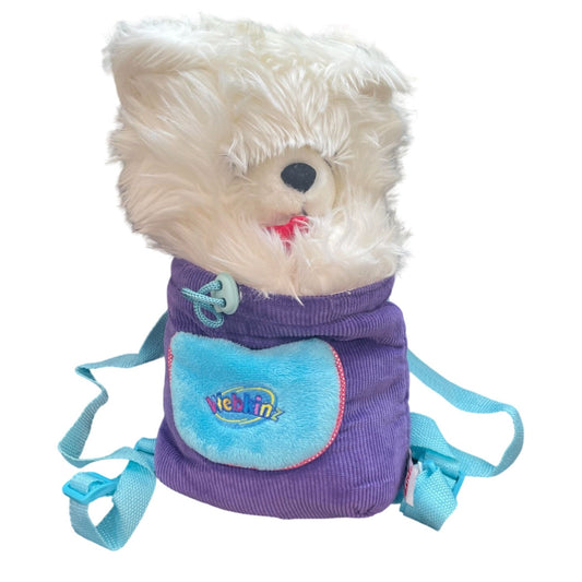 Vintage White Stuffed Animal Bear in GANZ Webkinz knapsack carrier