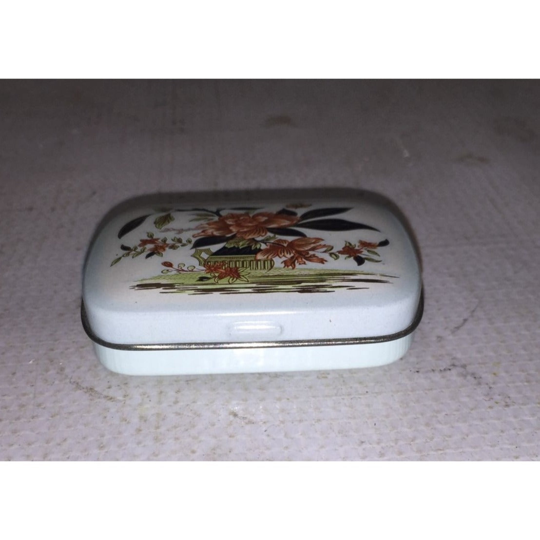 Vintage Floral Patterned Small Miniature 2" Tin Pill Box- Made in England