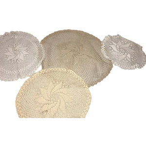 Set of 4 White/Cream Colored Handmade Crocheted Table Placemats/Doilies