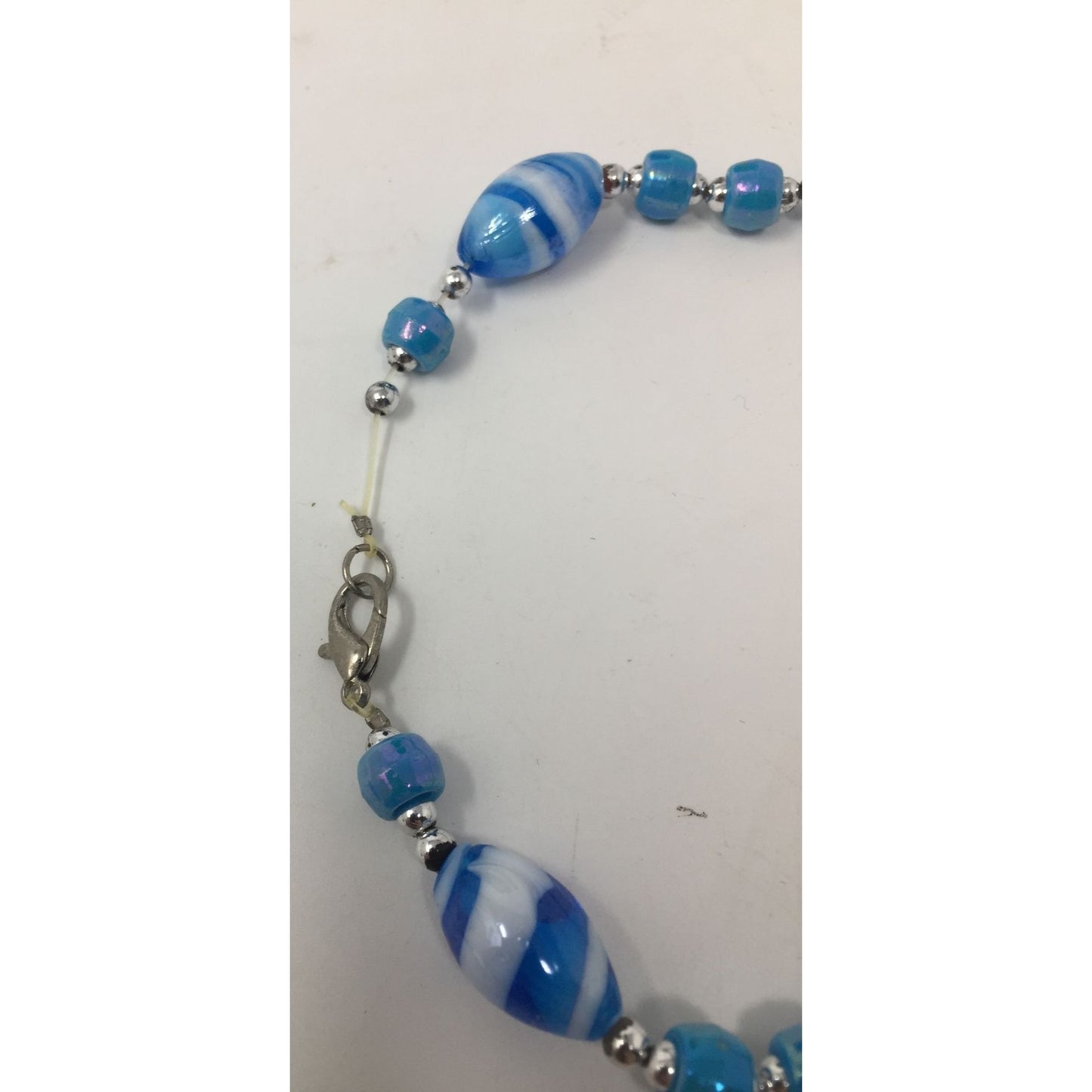 Womens Blue Beaded Necklace with Matching Dangly Earrings