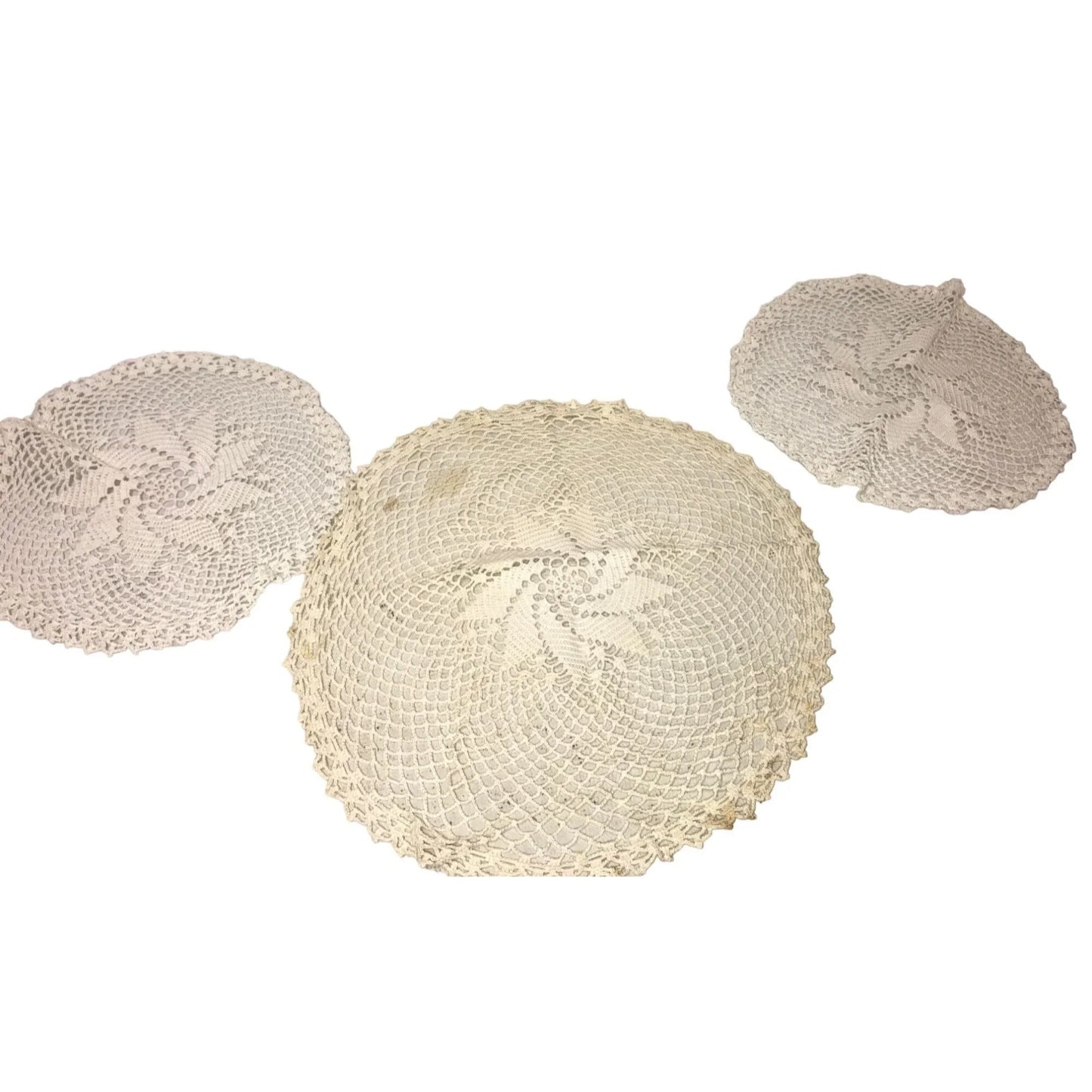 Set of 3 White/Cream Colored Handmade Crocheted Table Placemats/Doilies - A+ Stuff