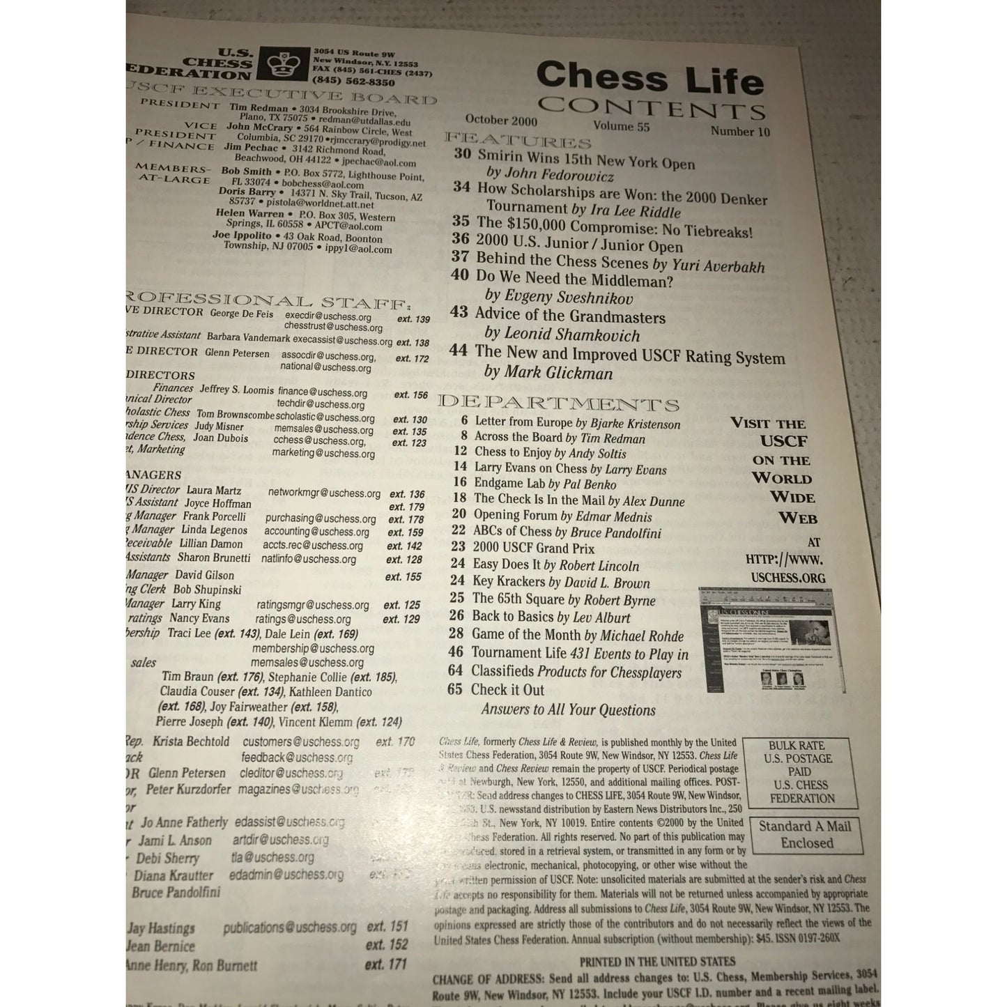 Vintage Bundle of 7 Chess Life Magazines (Jan, Feb, April, May, Oct, Nov, Dec 2000)