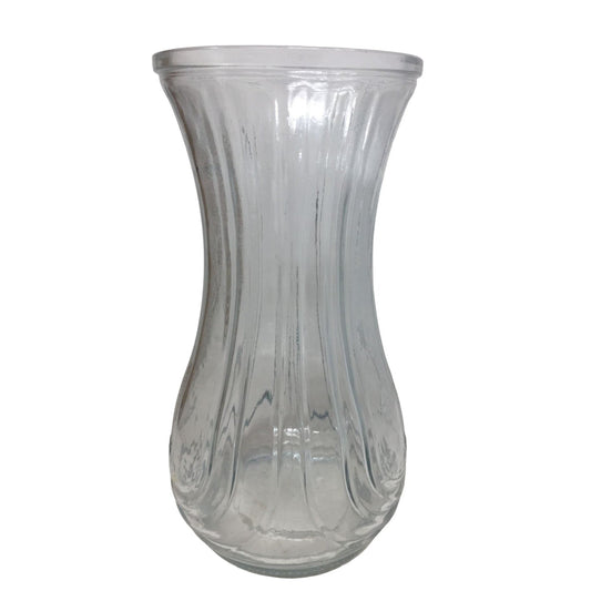 Vintage Hoosier Glass Vase- Tall/Clear Flower Vase Embossed Ribbed Design