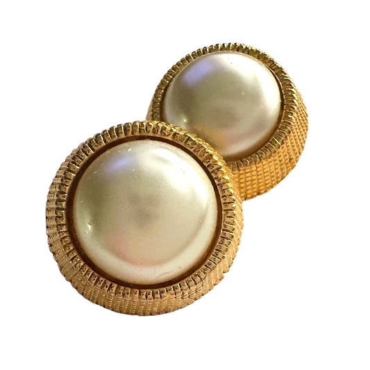 CHANEL Gold Plate and Faux Pearl Clip On Earrings