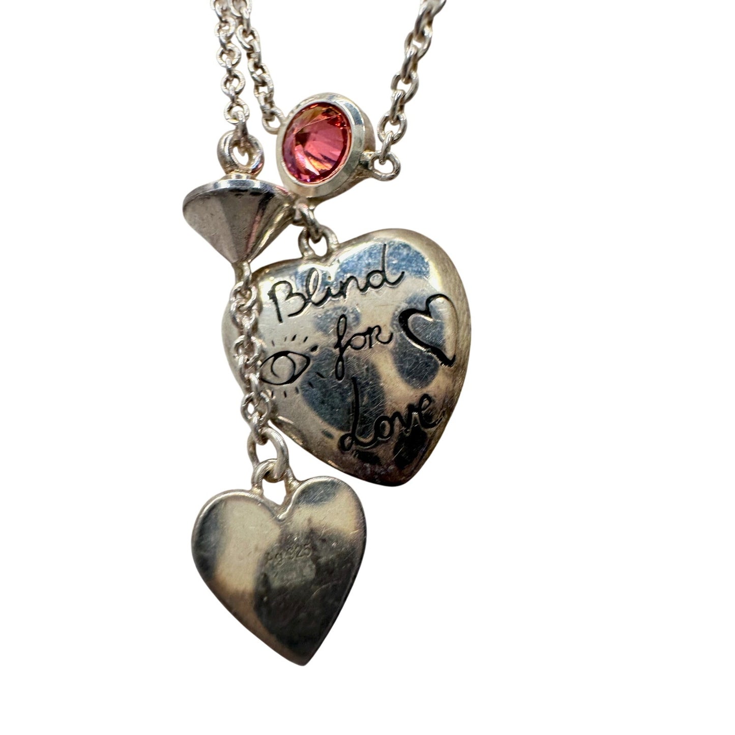 Gucci 'Blind for Love' Engraved Heart Bracelet w Rose Pink & Green Stones