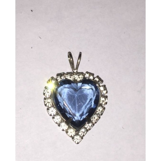 Womens Necklace Pendant with Blue Heart Rhinestone and Clear Rhinestones around it