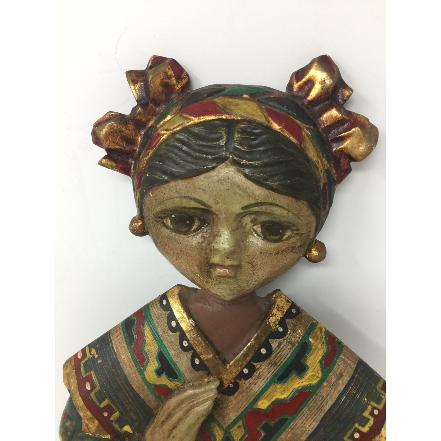 Vintage Mexican Woman Collectible Wooden Wall Art- about 12'' tall