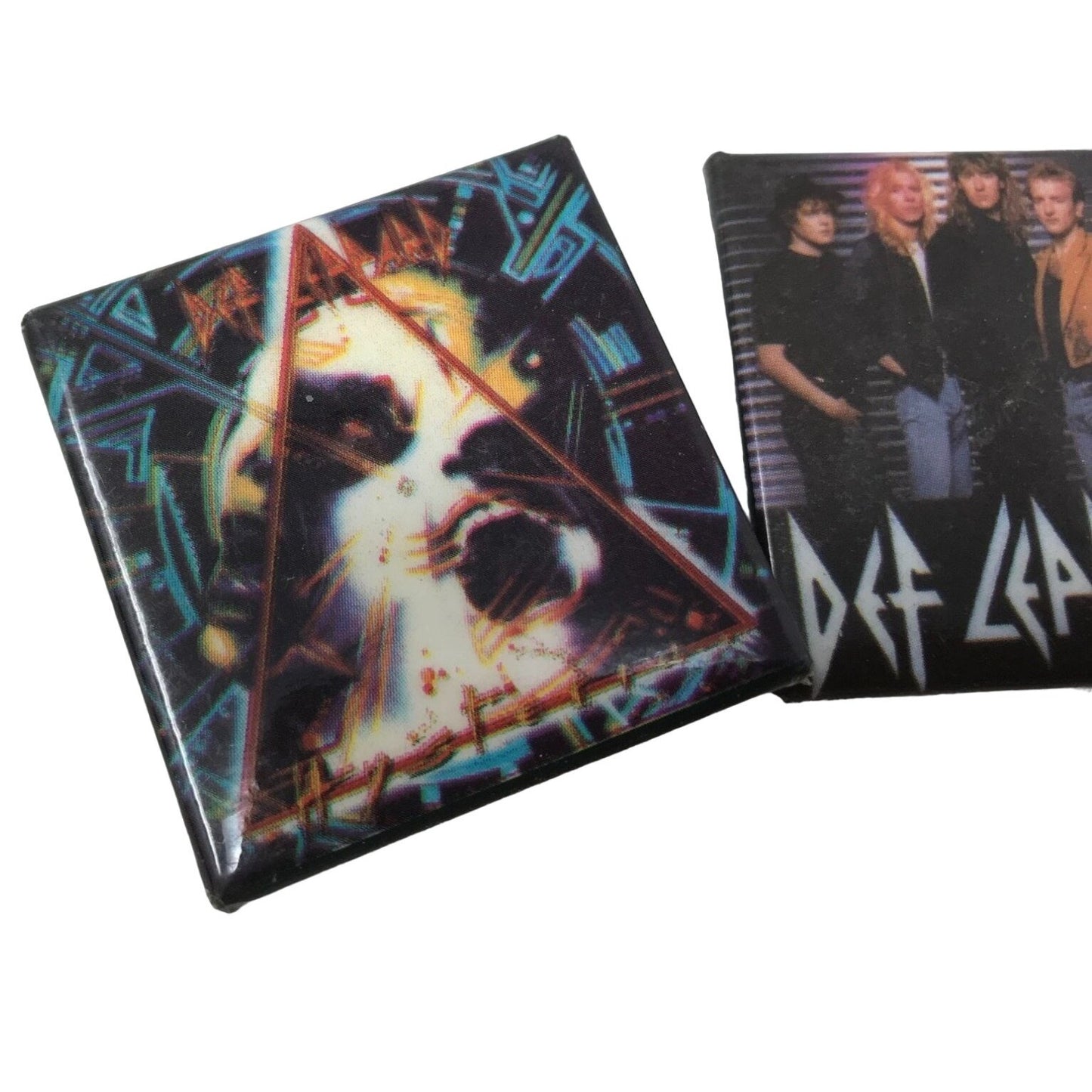 Set of 2 Def Leppard Band Squared Fan Collectible Button Pins