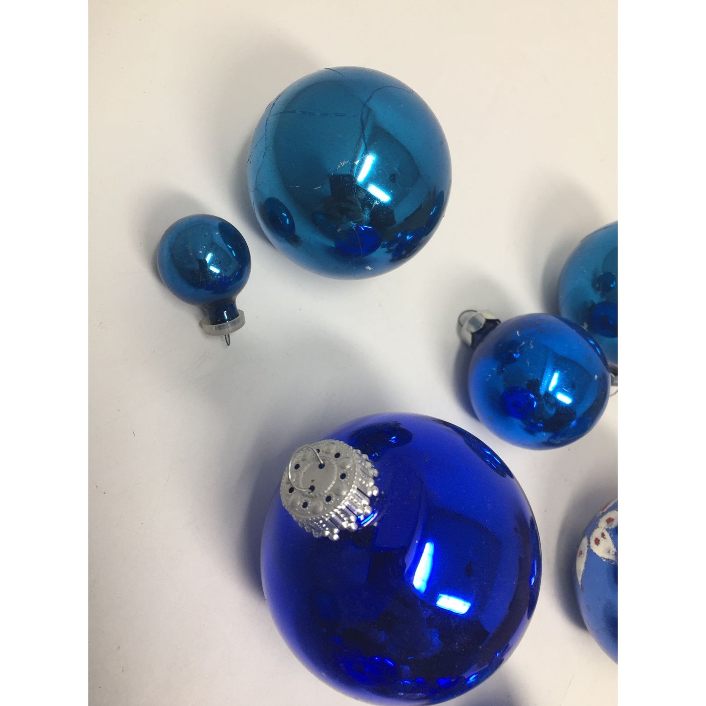 Assortment of 18 Blue Christmas Tree Ornaments w/ Ornament hooks