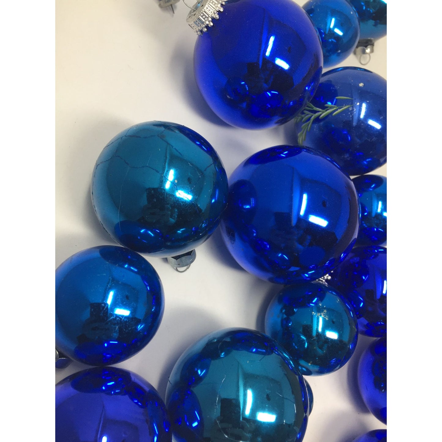 Assortment of 18 Blue Christmas Tree Ornaments w/ Ornament hooks