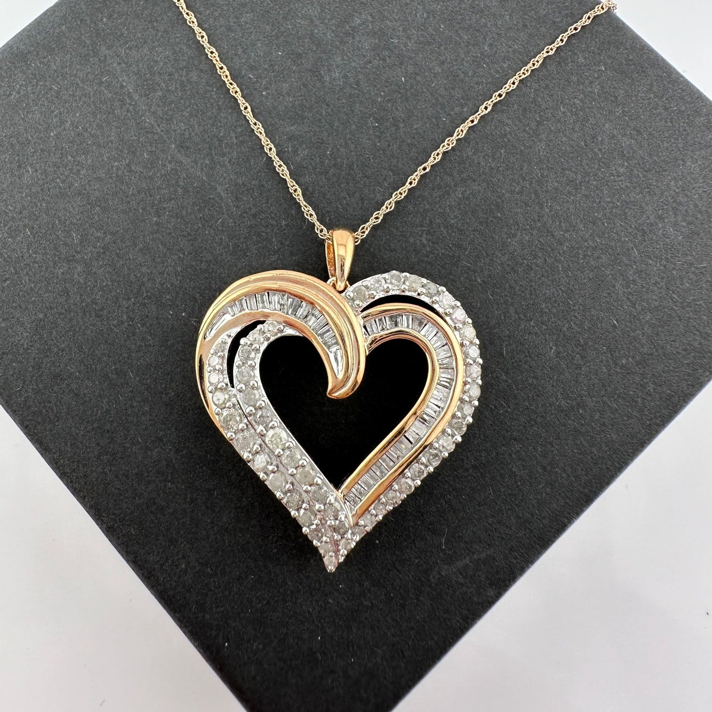 Beautiful 1.00 ct Diamond Heart Necklace - 14kt Rose Gold Over Sterling