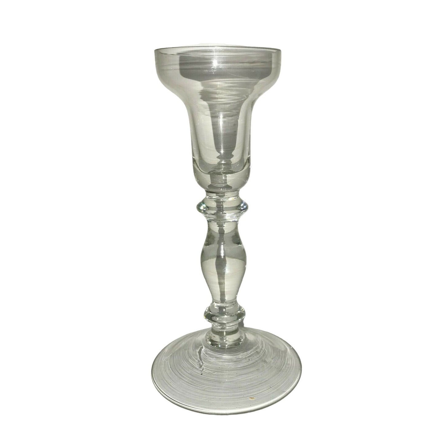 Pair of SPINDLE Style Clear GLASS CANDLESTICK HOLDERS Curvy Design FREE SHIPPING