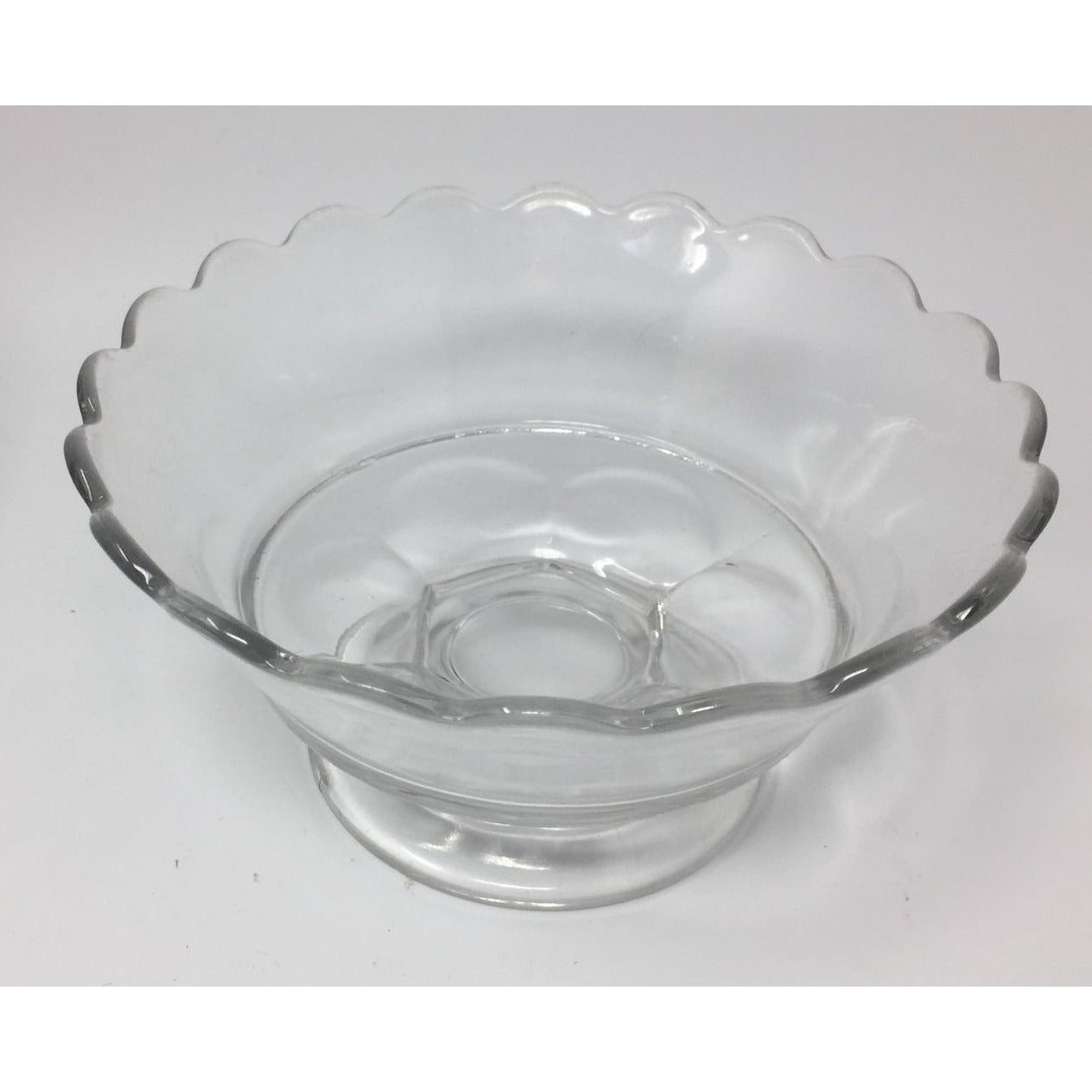 Vintage Clear Glass Footed Serving Bowl with Ruffled Rim