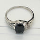 Black Sapphire and Diamond Accent Oval Ring - Sterling Silver - Size 7 - Simple Beauty!