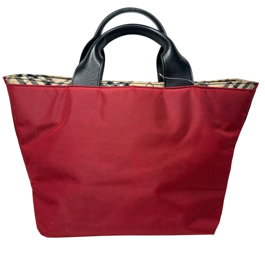 Burberry Blue Label Red Nylon w Nova Check at Zipper Tote - A+ Stuff