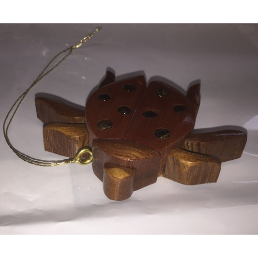 Brown Wood Carved LADYBUG CHRISTMAS ORNAMENT