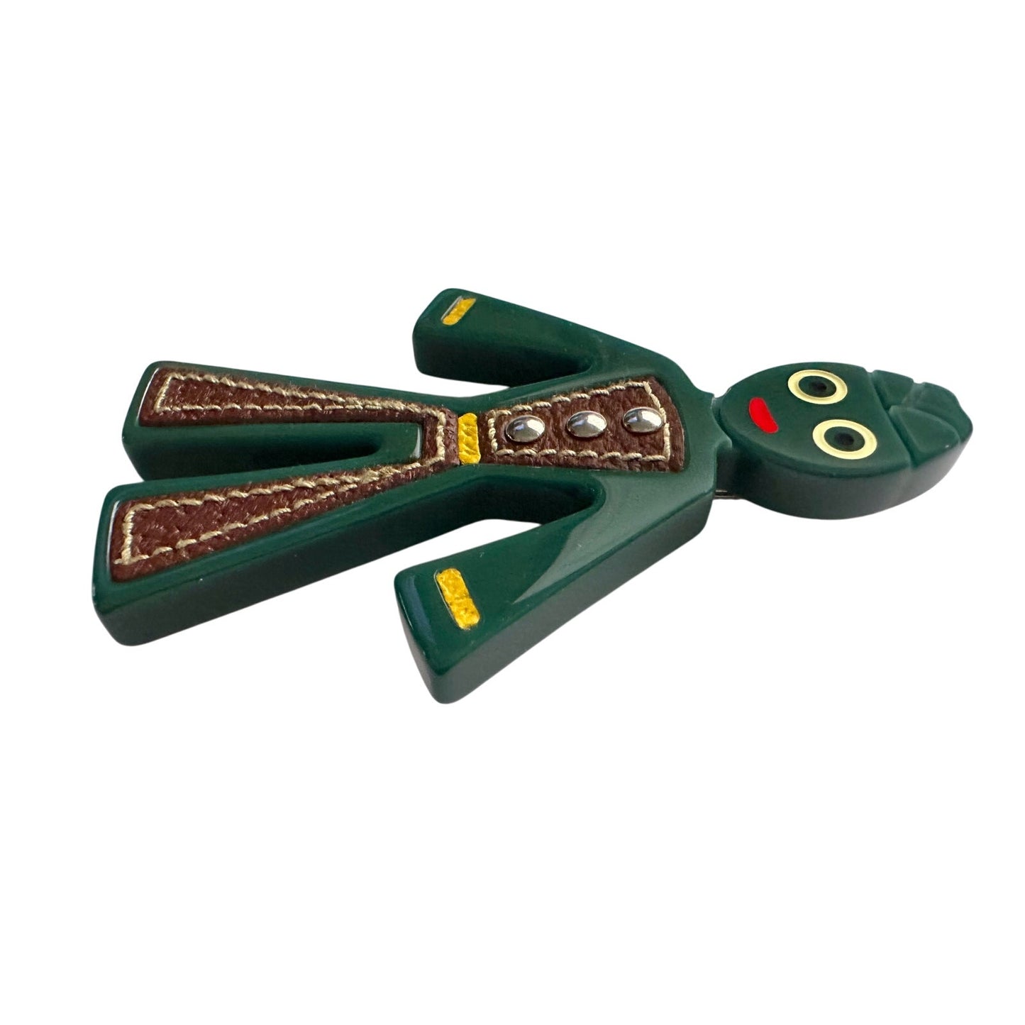 Prada Green Sailor Brooch with Brown Leather