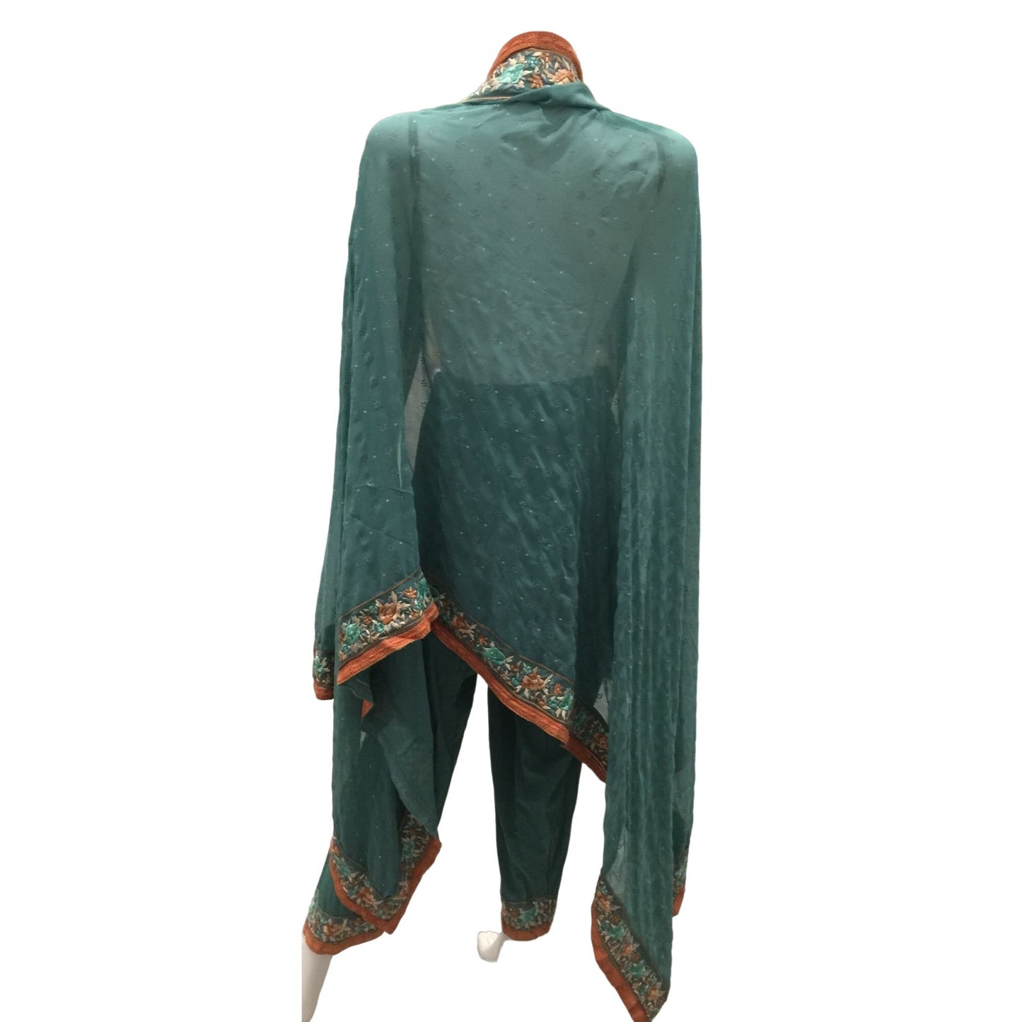 Beautiful Embroidered Flower Printed Pakistani/Indian Green Adjustable Pants/Shawl Set