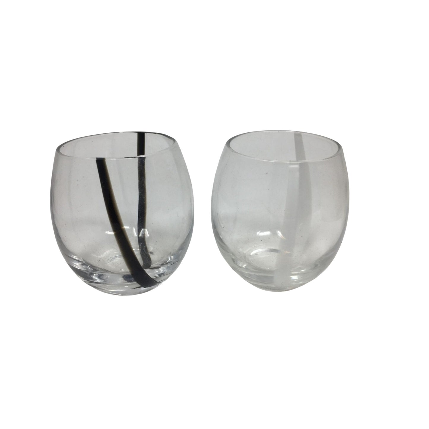 Two Short Clear Glass Drinking Glasses - each about 3.5'' tall