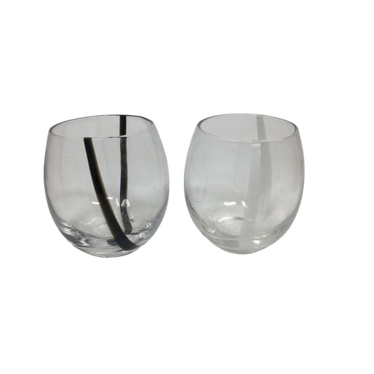 Two Short Clear Glass Drinking Glasses - each about 3.5'' tall