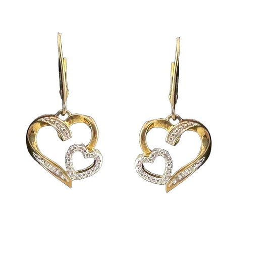 Share the Love! - 14kt Gold Plated Double Heart Earrings with Diamond Accents
