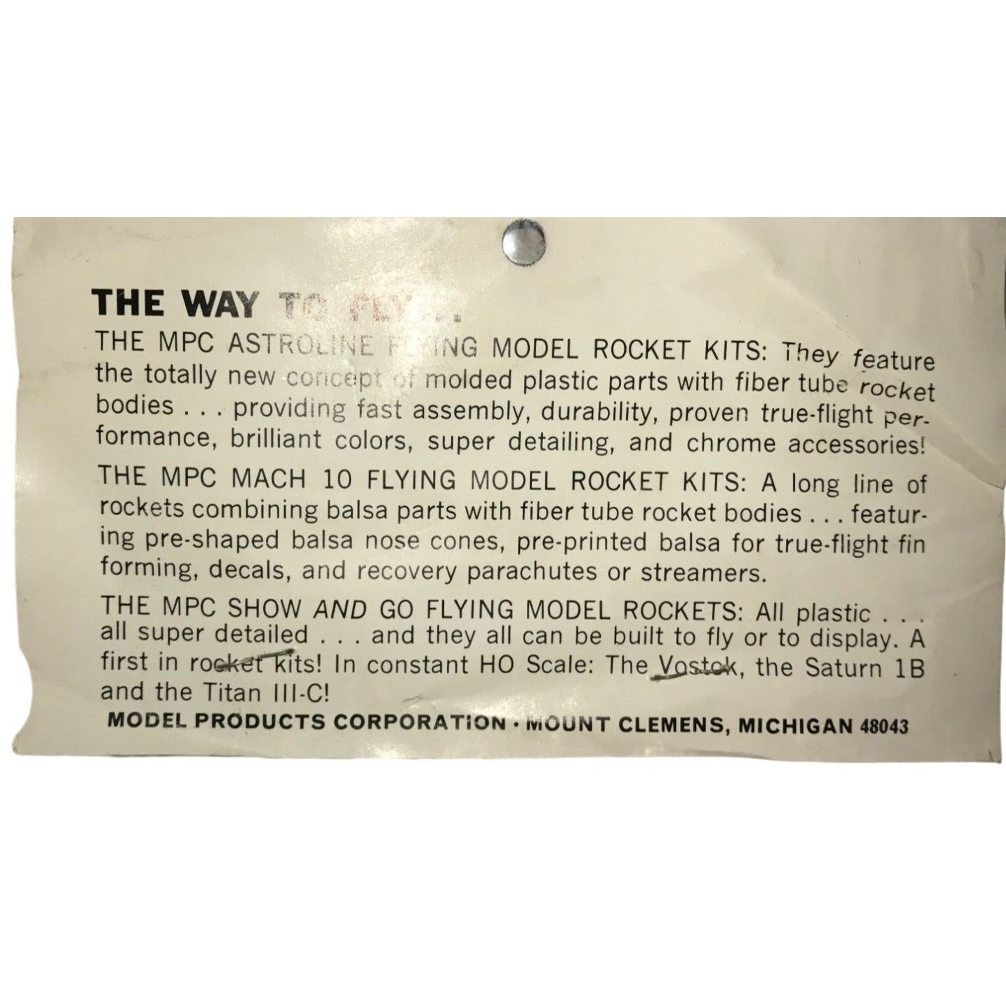 3-2109 Starhawk D-19 Fin - MPC Model Rocketry Replacement Part Vintage Model Rocket Hobby Part