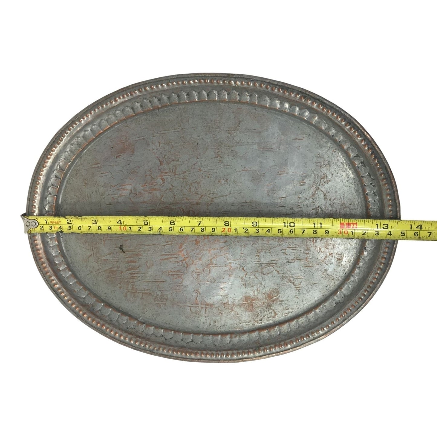 Vintage Round Oval Shaped Silver Metal Serving Plate