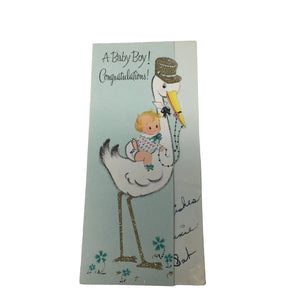 A Baby Boy! Congratulations! Vintage Card with Handwritten Note inside