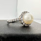 Beautiful Halo 7mm Natural Cultured Pearl Ring Sterling Silver - Size 7.25