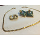 Womens Gold Tone Chain Necklace & 2 Pairs of Matching Earrings (Gold Hoops/Teal Earrings)