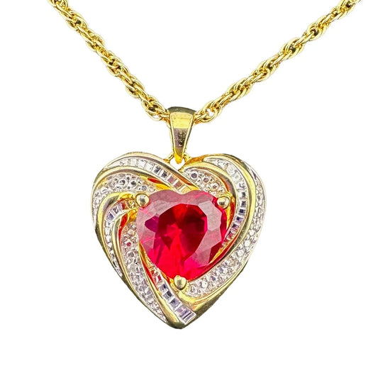 Elegant and Eye Catching Ruby Heart with Round and Baguette White Sapphires Surrounding - BEAUTIFUL! - A+ Stuff