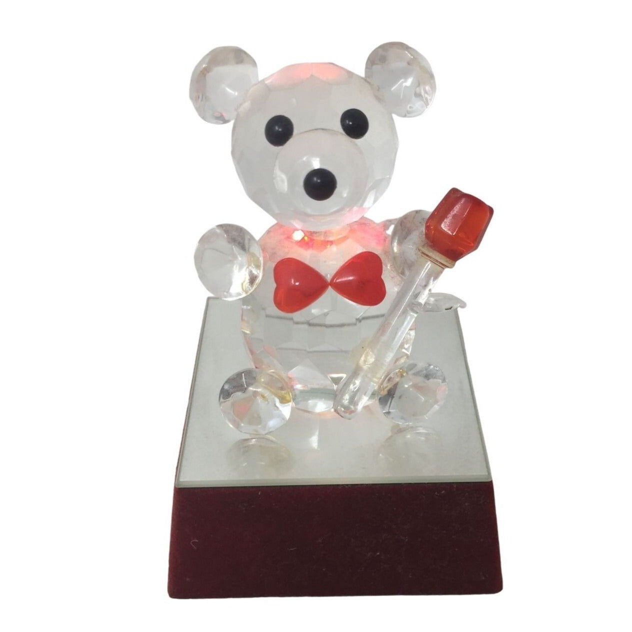 Small Light up Battery Operated Bear wearing Bow tie & holding a Rose on Stand