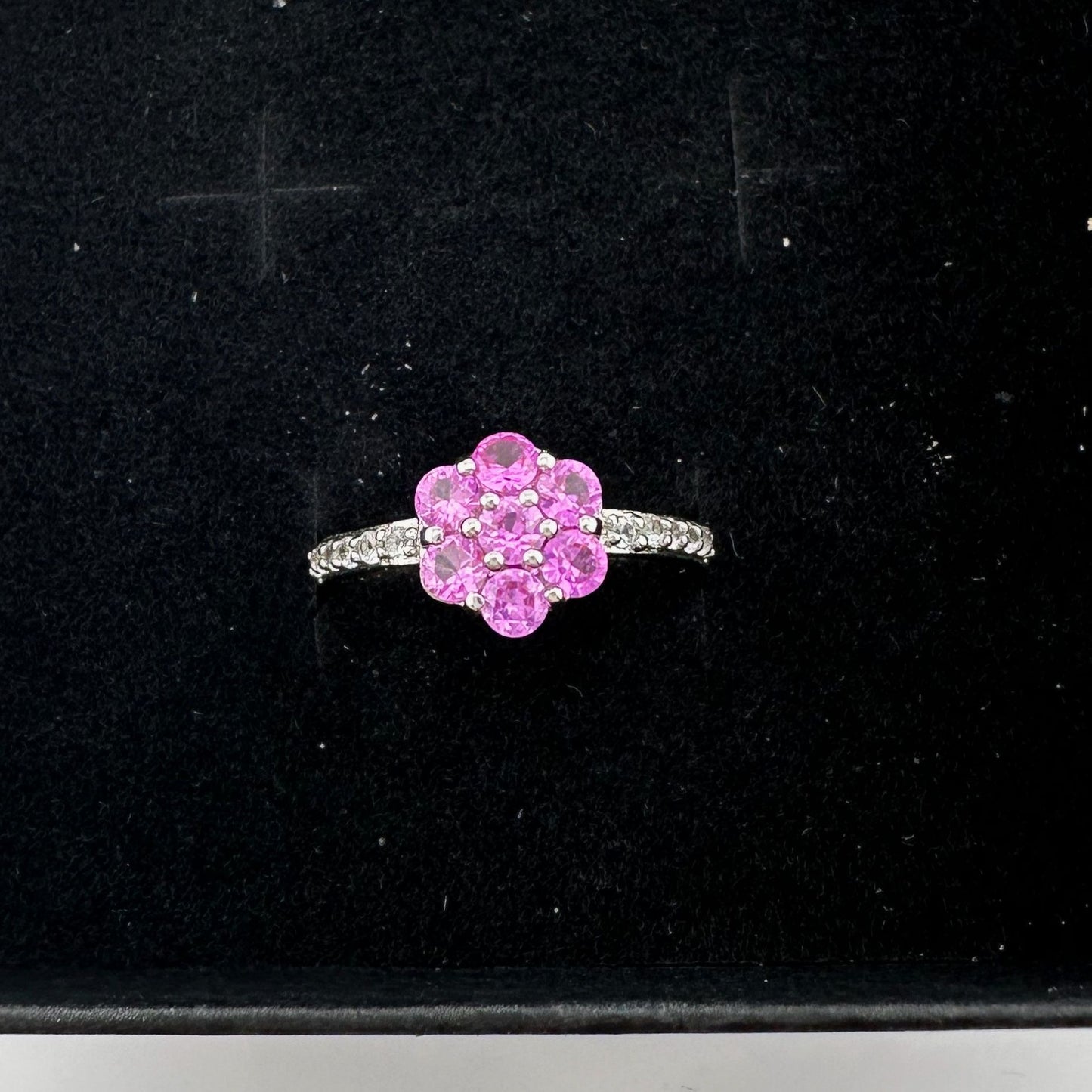 Pretty and Bright - Pink Lab Created Sapphire Petals Flower Ring - Sterling Silver Size 7.25