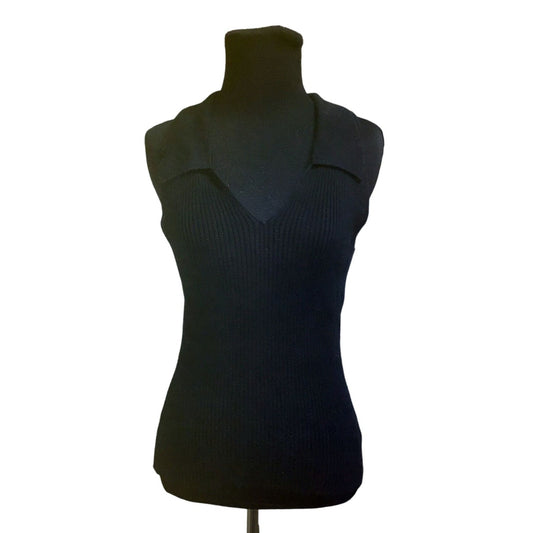 Womens Old Navy Black V Neck Collared Sleeveless Shirt Size Large