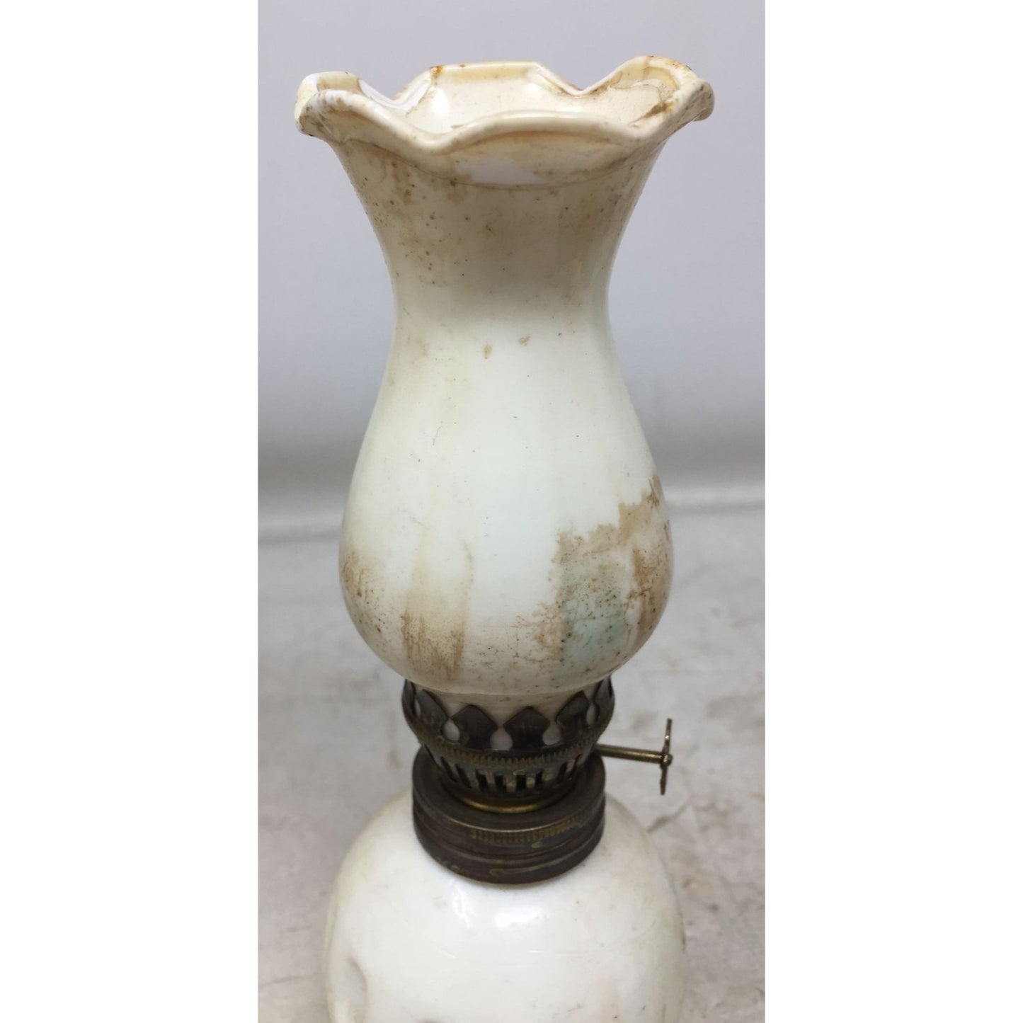 Vintage White Milk Glass Miniature Oil Kerosene Lamp Fluted Top