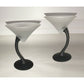 Pair of Frosted Glass MARTINI GLASSES w BLACK Swerve Stem Modern