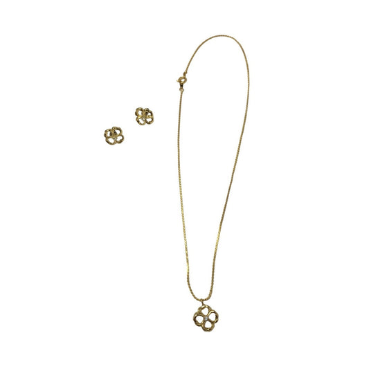 Women's Gold Toned Matching Flower Necklace and Earrings