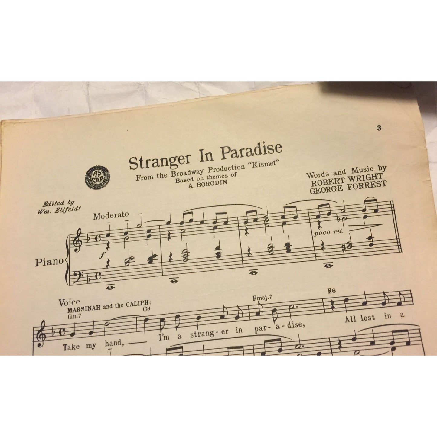 Stranger in Paradise Vintage Sheet Music from the Broadway musical "Kismet"