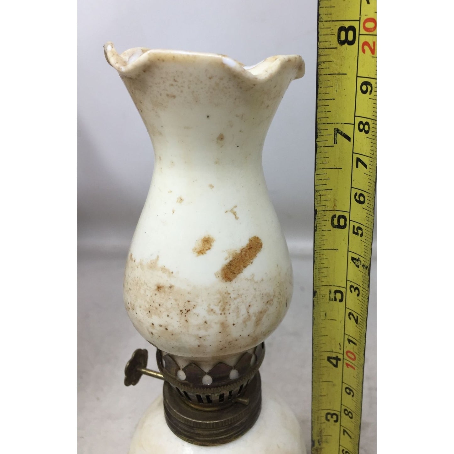 Vintage White Milk Glass Miniature Oil Kerosene Lamp Fluted Top