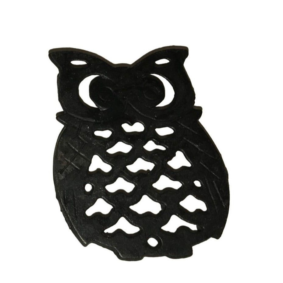 Vintage Black Metal Cast Iron Owl Trivet