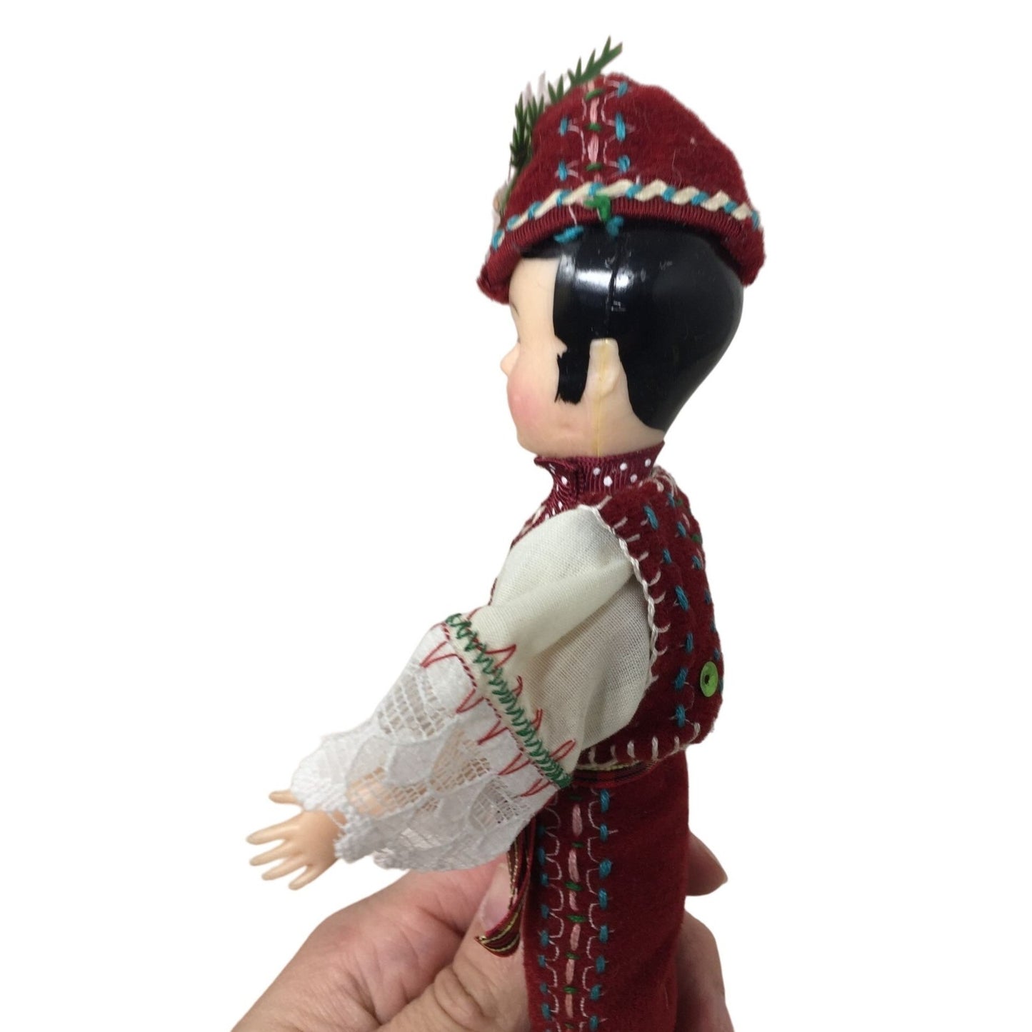 Vintage Doll/ Figurine wearing Red and White Polish Costume with Hat- Eyes Open/ Close