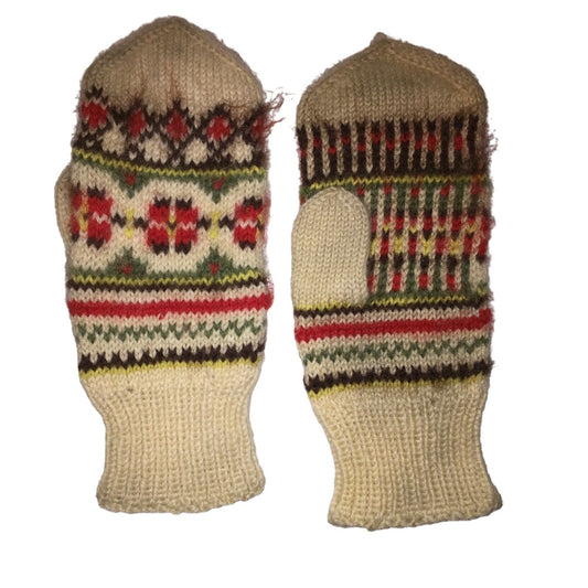 Unisex Christmas Winter Mittens - Green, Cream, Red, Yellow, Brown