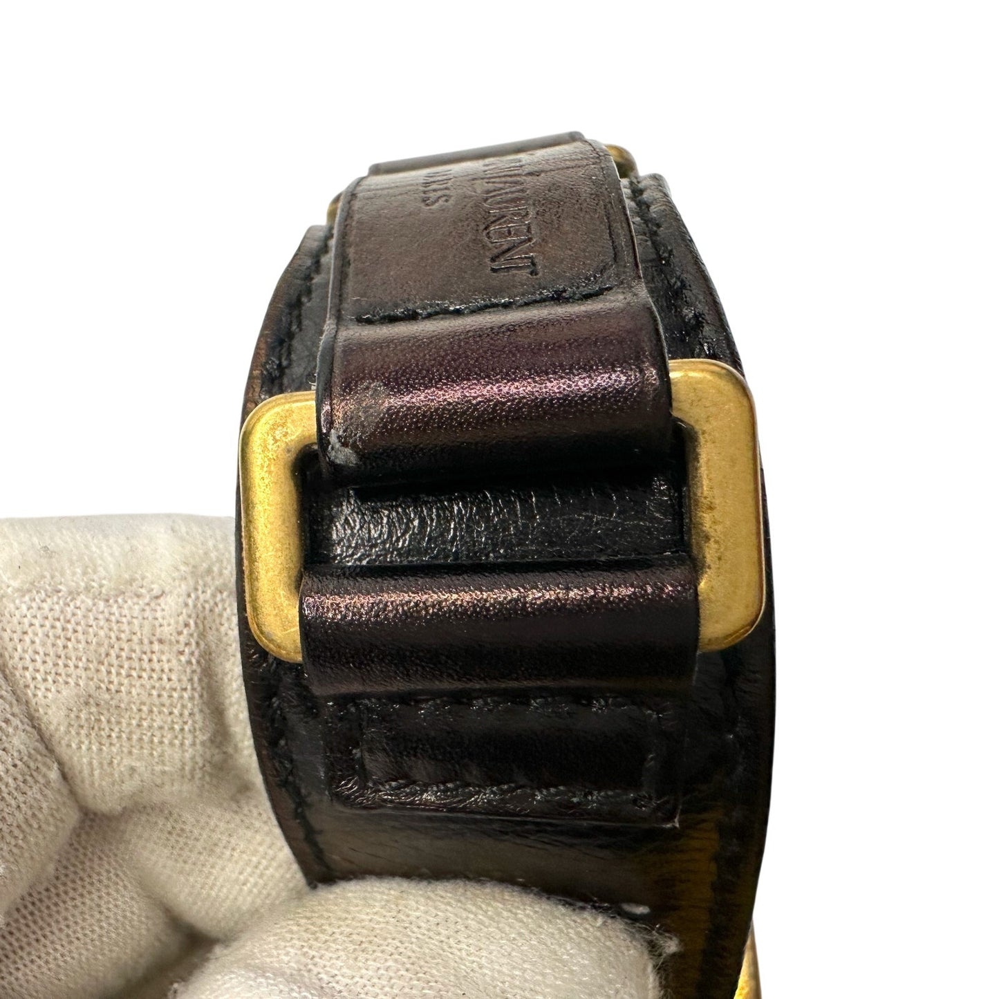 Yves Saint Laurent (YSL) Wide  Leather Cuff Bracelet w Large Buckle
