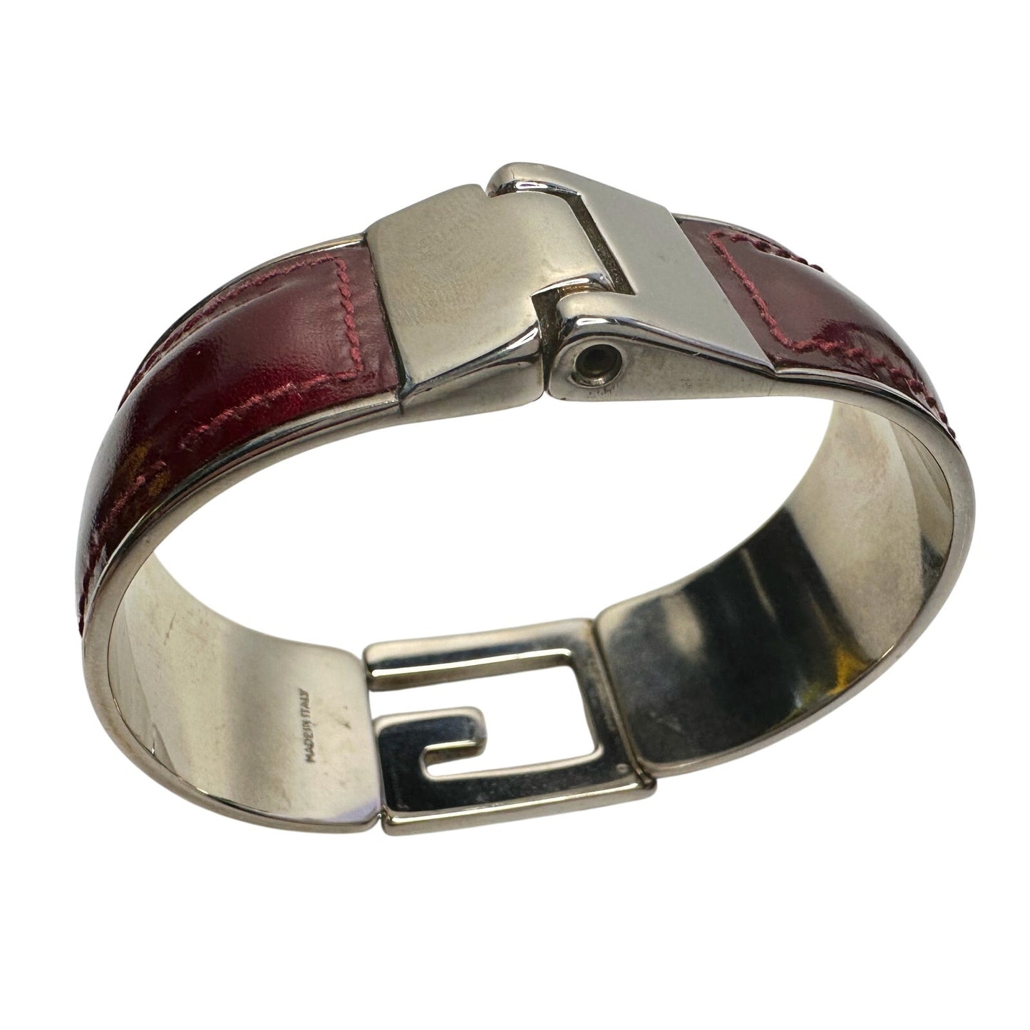 Gucci G-Logo Hinged Cuff Bracelet - Burgundy Patent Leather Band