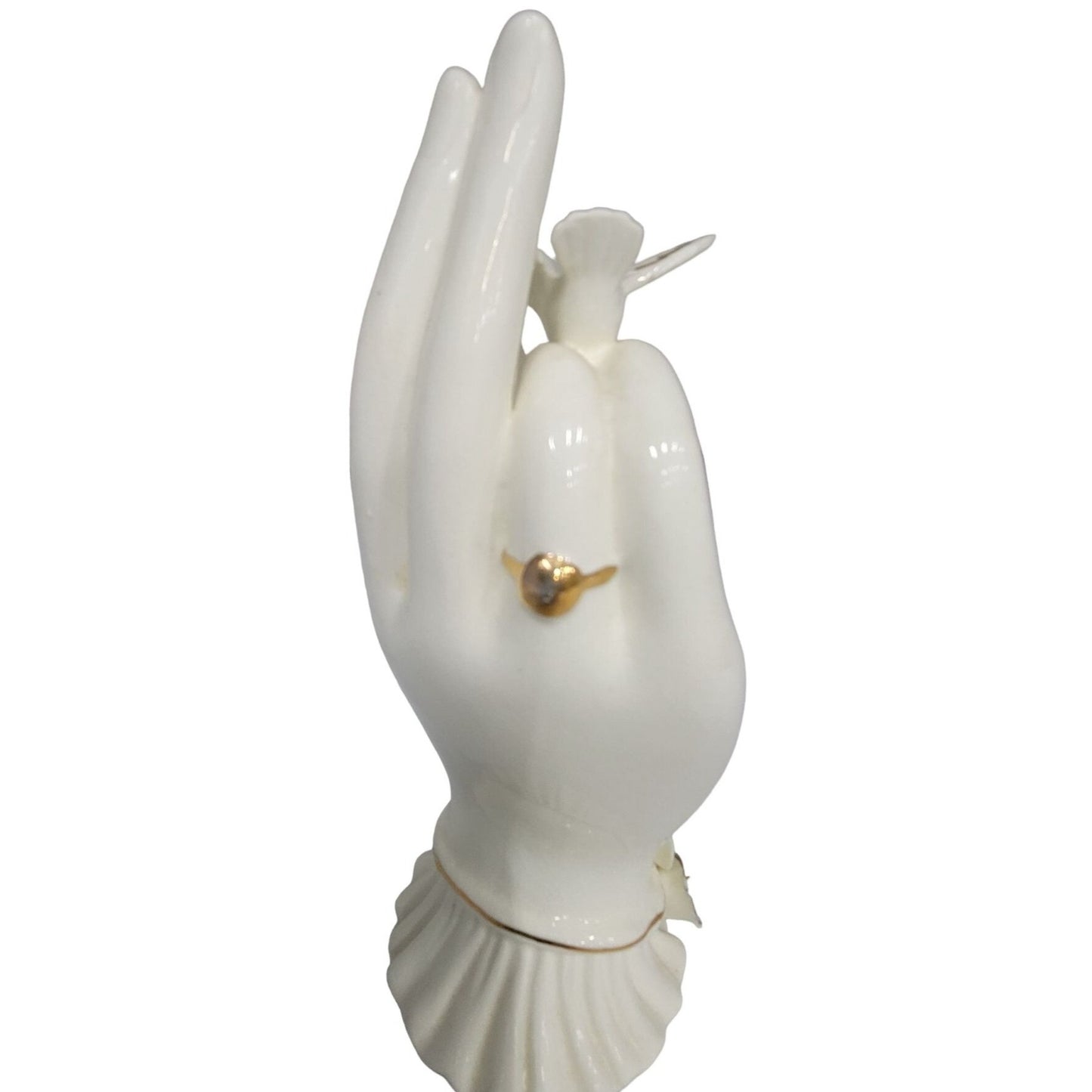 Porcelain Hand with Bird or Finger , Ring and Flowers at Wrist Gold Accents Mid-century Believed to be Lefton