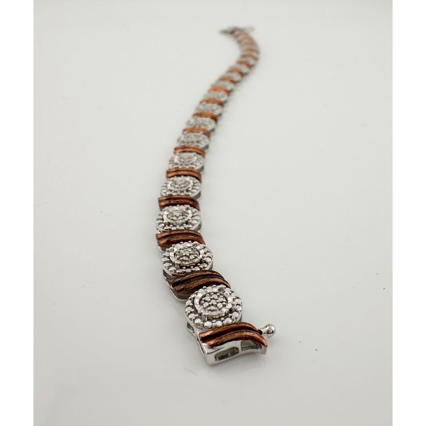 Beautiful Rose Gold Overlaying Sterling Silver Diamond Bracelet