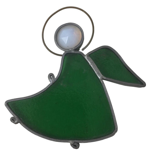 Stained Glass Angel Christmas Ornament Sun Catcher- Green and White