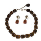 Womens Trifari Brown Beaded Chunky Necklace with Matching Dangle Earrings