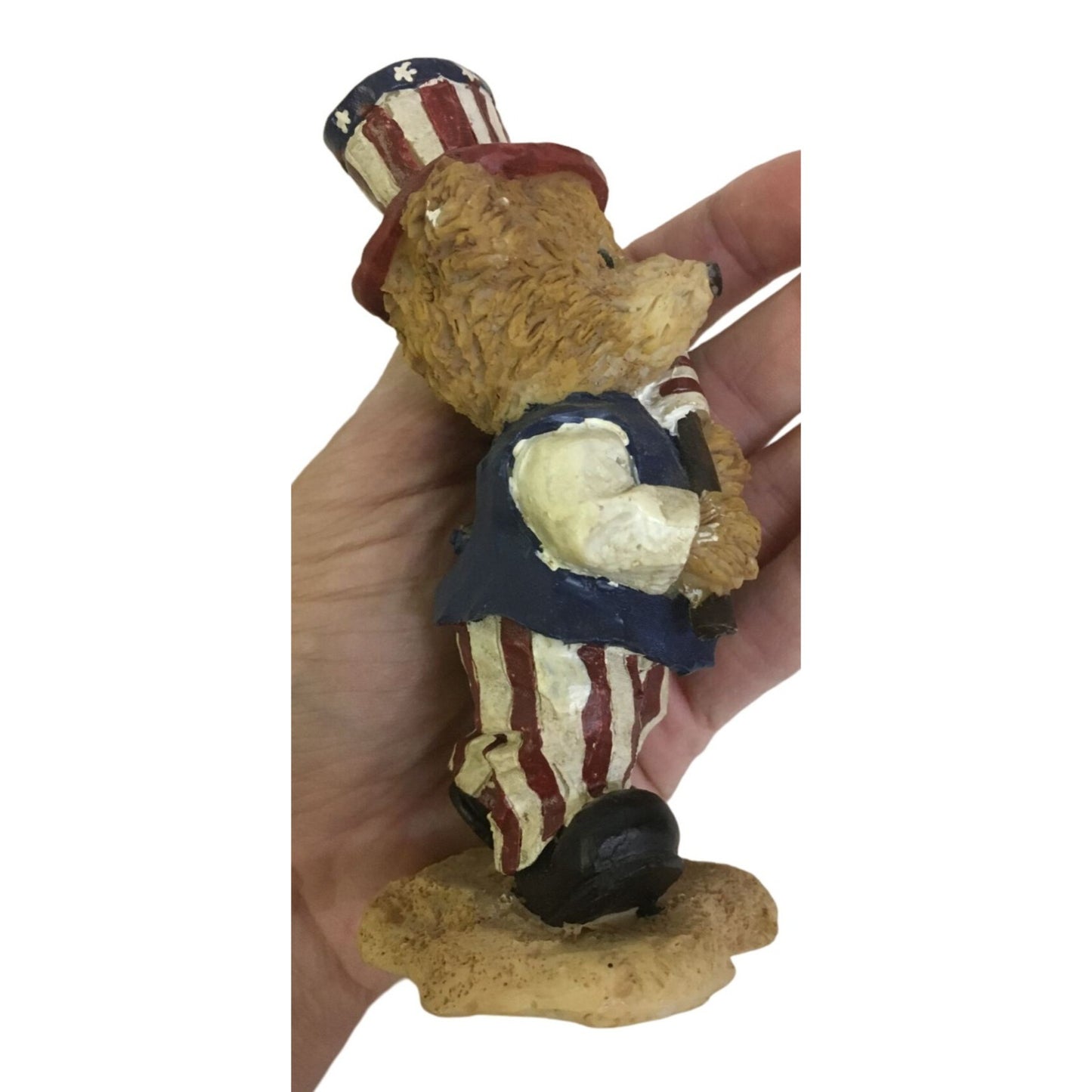 Bear Figurine Red White and Blue Holding Patriotic USA Flag