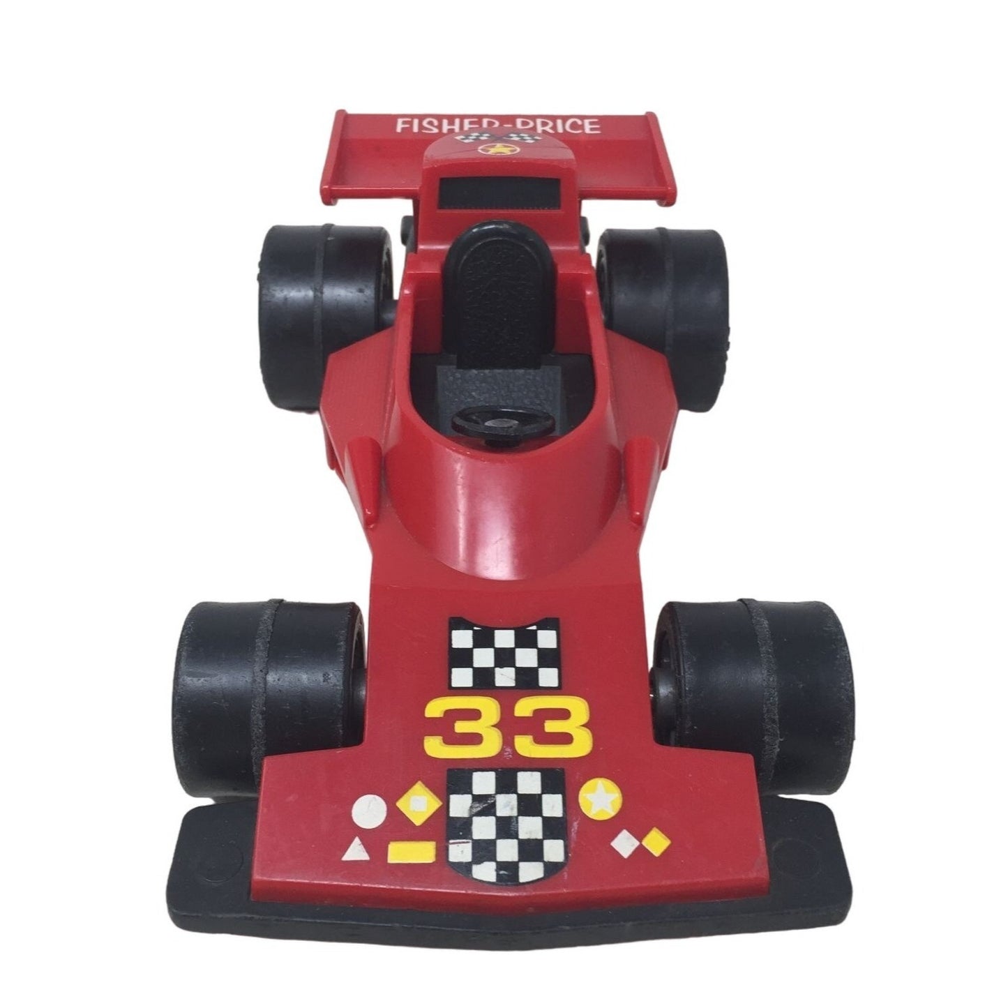 Vintage 1975 Fisher Price Small Red and Black Toy Race Car #33